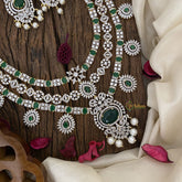 Vriksham Bridal Layered American Diamond Haram-Green-White Tone Neckpiece-G16859